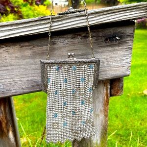 Antique Whiting & Davis enamel mesh wristlet